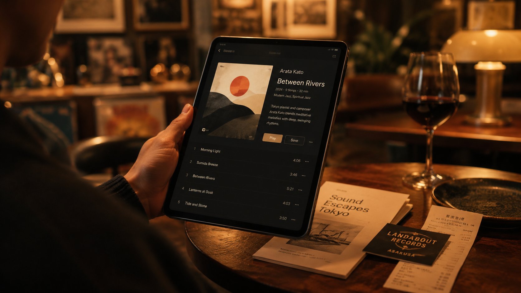 タブレットで楽曲情報を見るゲスト